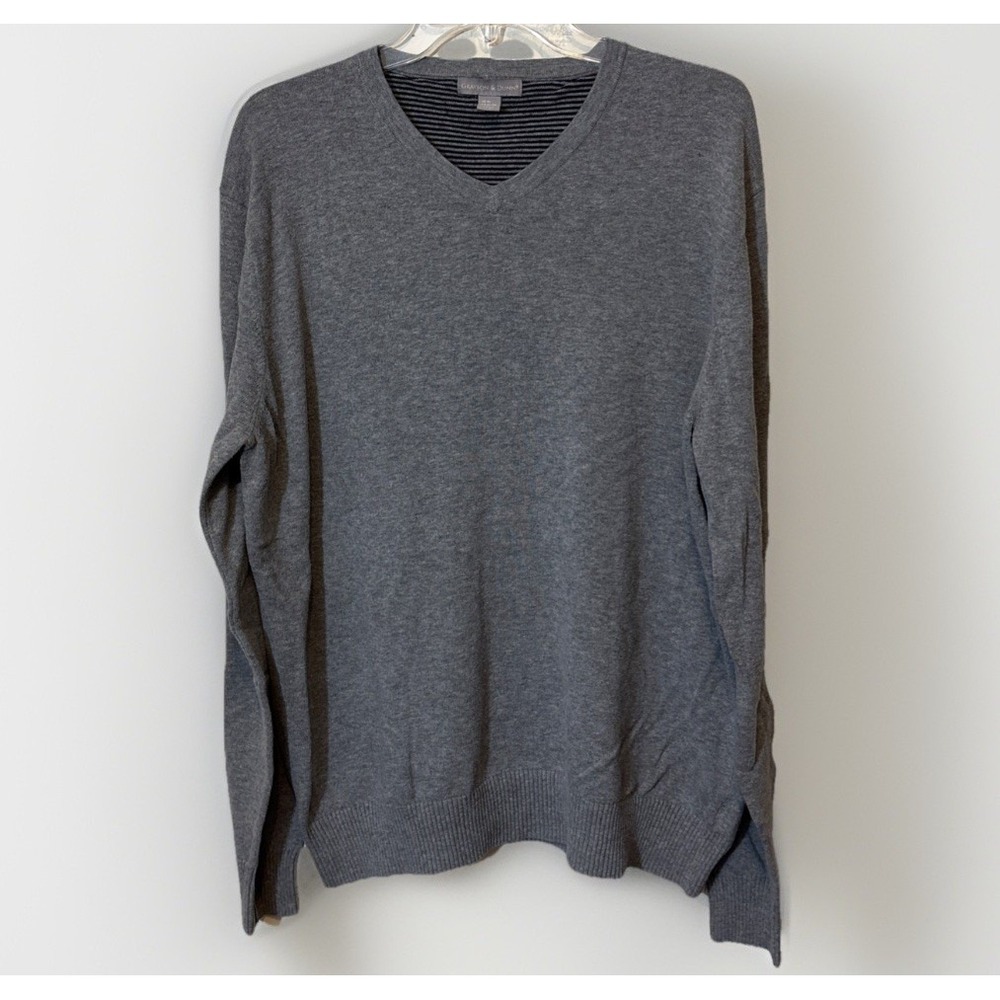 Grayson & Dunn Men's XL Gray 100% Cotton V-Neck Pullover Sweater Classic Comfort